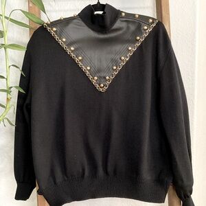 ST. JOHN COLLECTION VINTAGE sweater 80%wool-20%viscose-100% Genuine leather trim